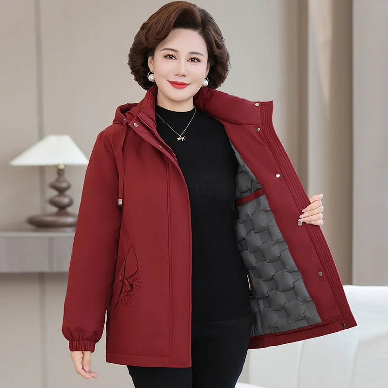 羽绒服女加绒加厚冬季新款中老年妈妈装洋气时尚保暖冬装派克外套