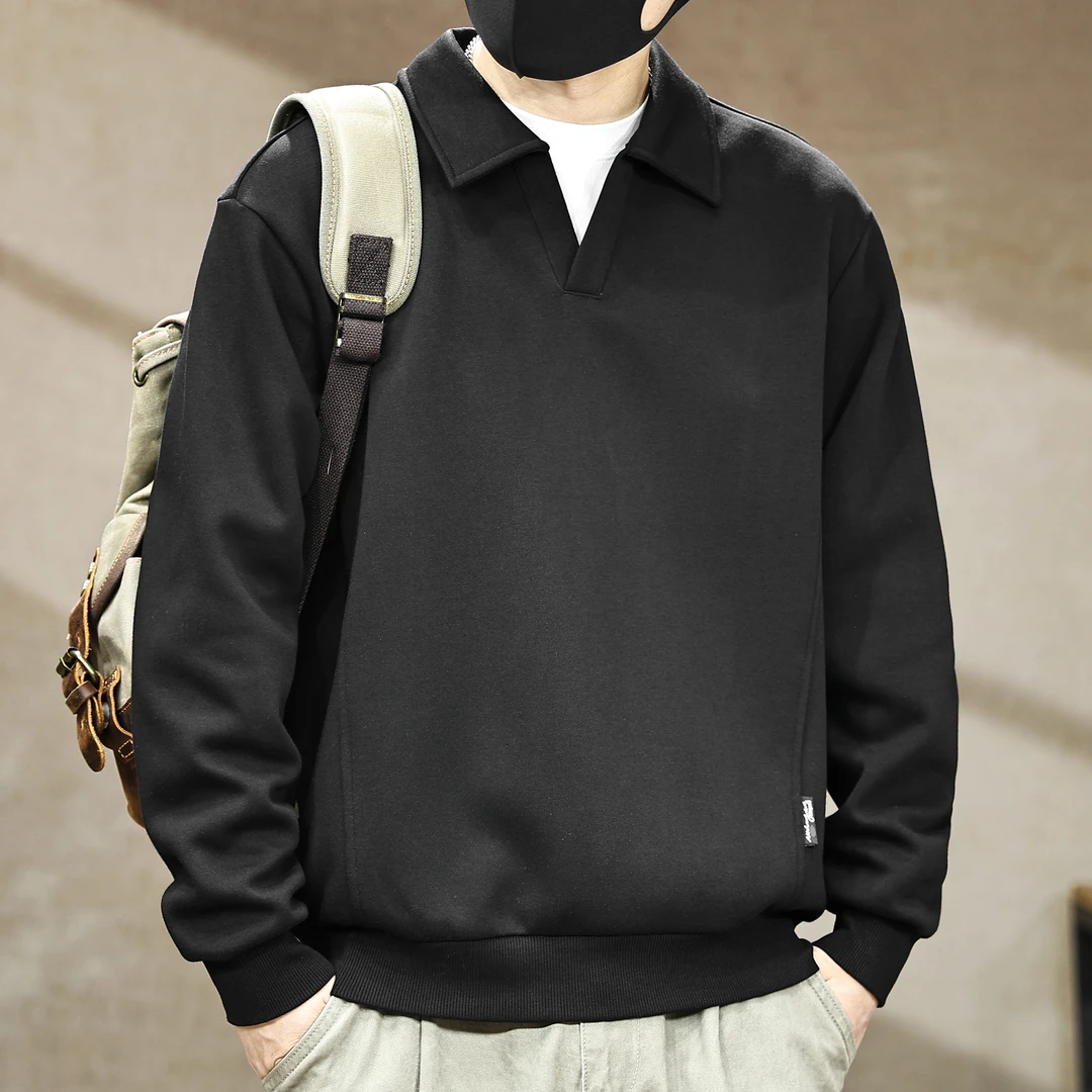 美式高端复古重磅300g长袖Polo衫男秋季新款宽松休闲百搭翻领卫衣