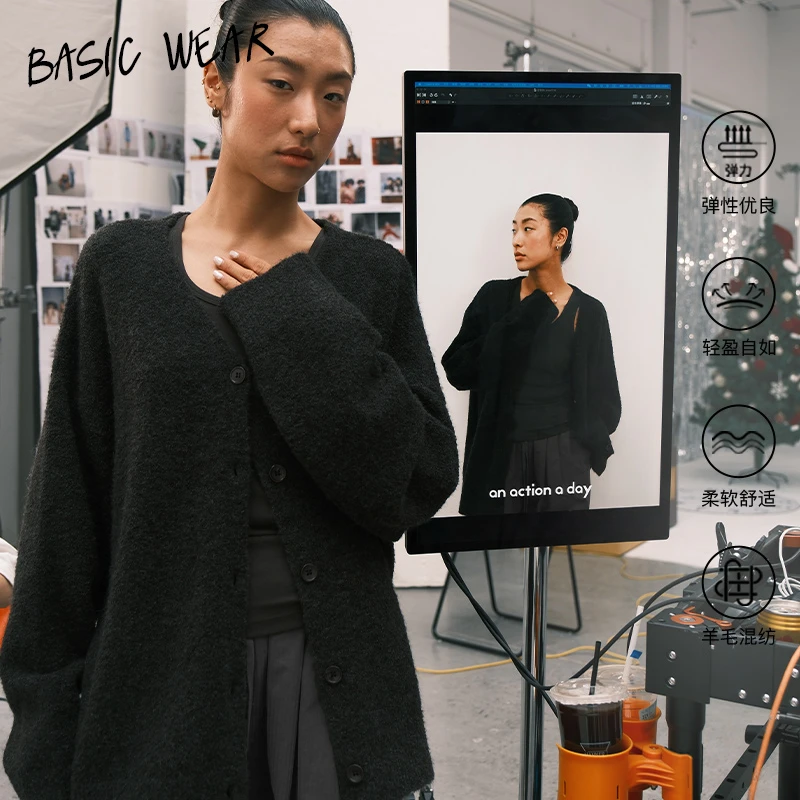 AAAD | Natur Wear春季新款羊毛圈绒V领开衫外套毛衣外套女