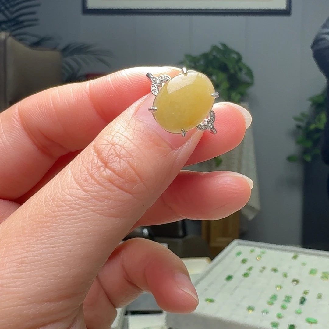 翡翠银S925镶嵌戒指天然