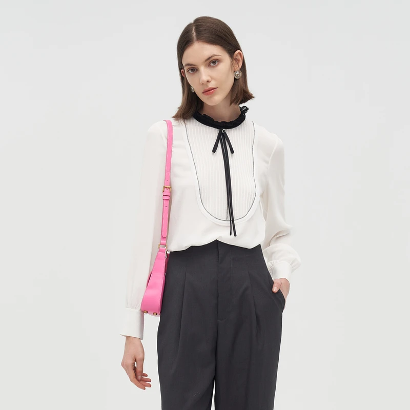 【千颂妮专享】Caroline商场同款秋冬桑蚕丝蝴蝶结衬衫P641002B