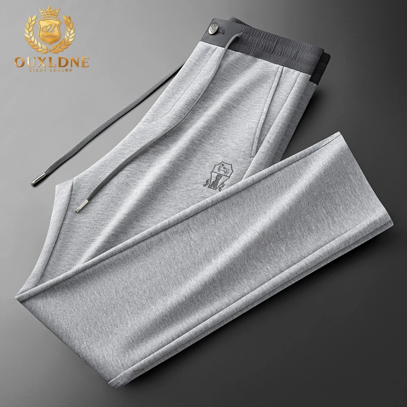 OUXLDNE 羊毛呢卫裤男士秋冬新款老钱风厚款保暖直筒运动休闲长裤