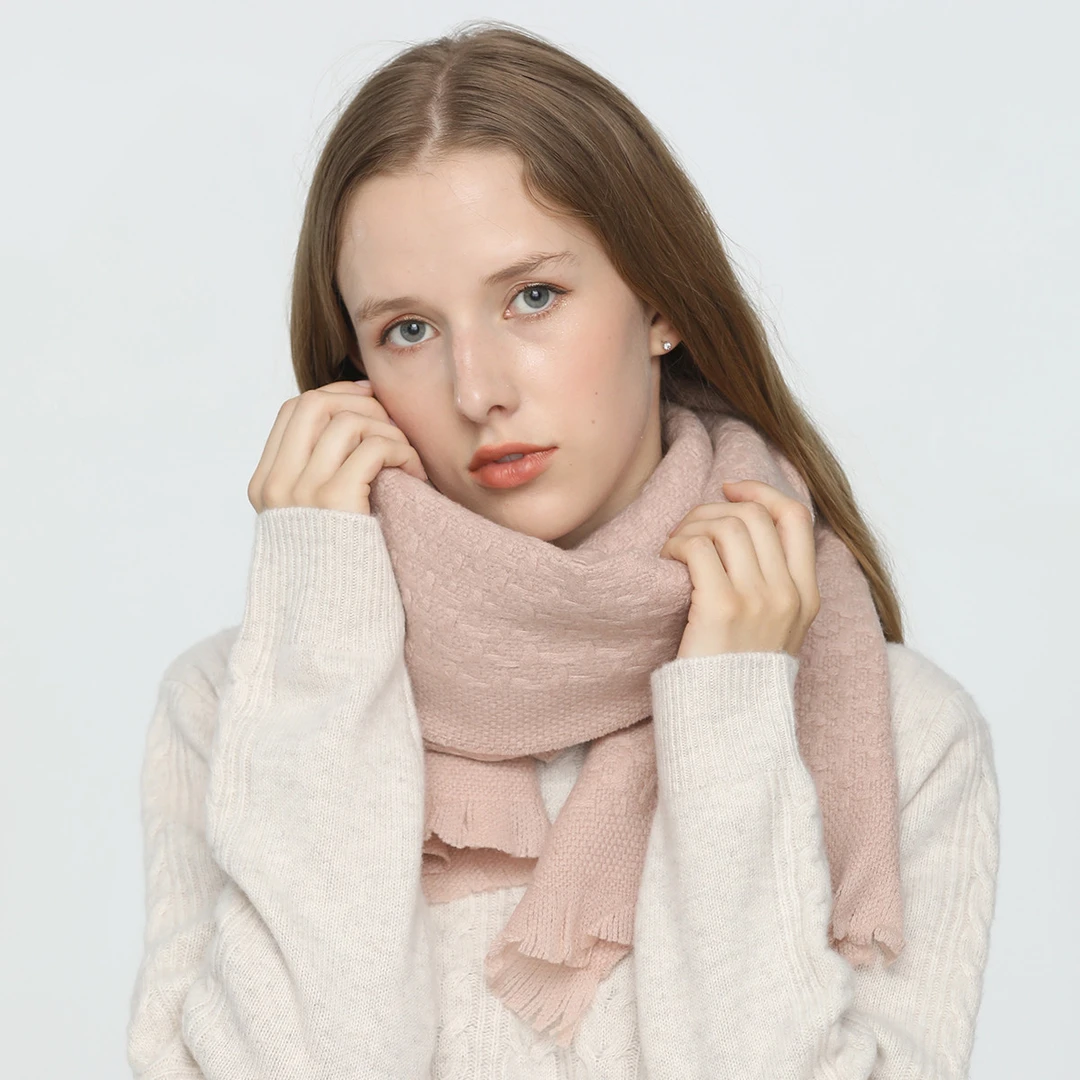 2024新款加厚席纹编织围巾女秋冬季保暖长围脖韩版百搭