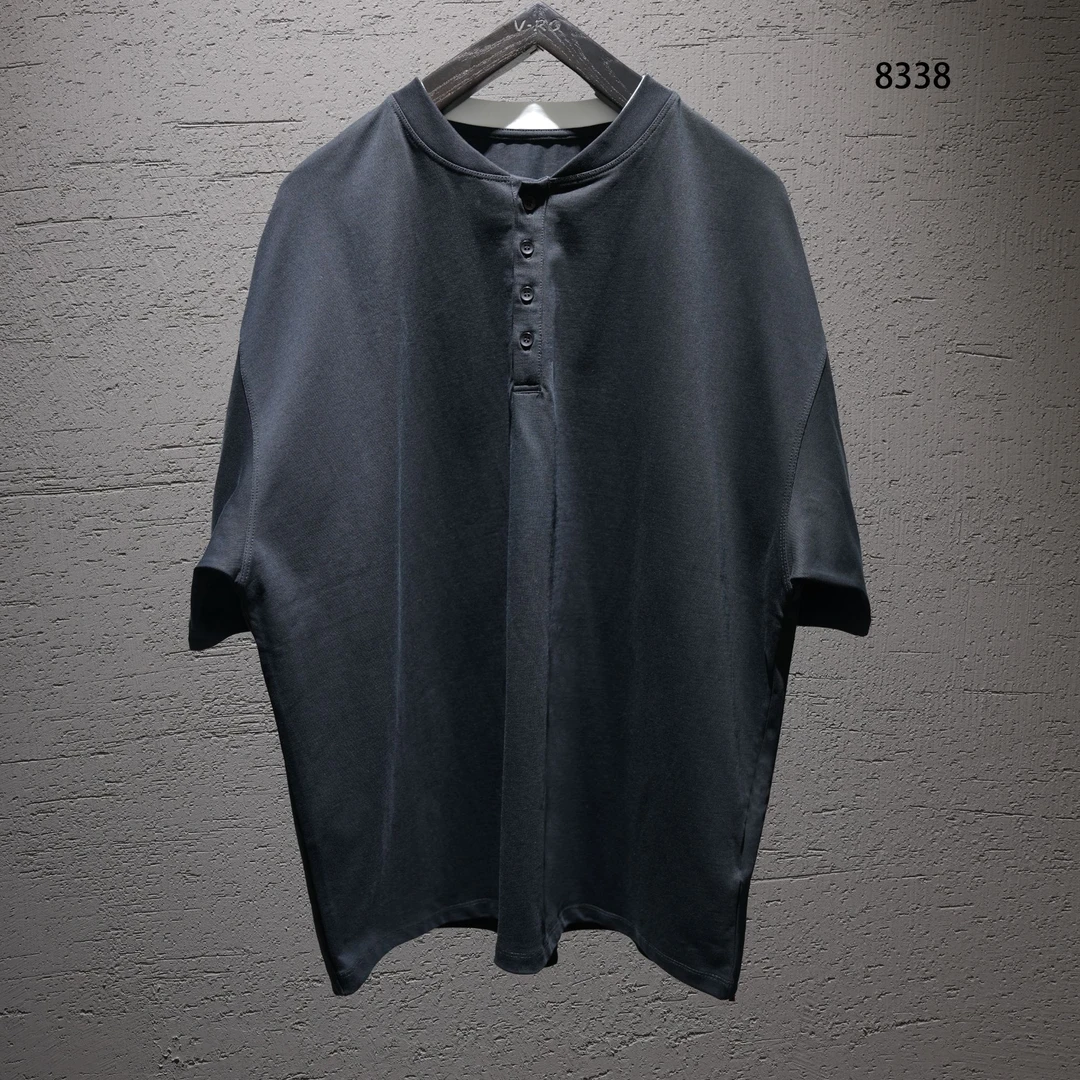 8338丝光棉280克4粒纽扣设计“老钱风”休闲宽松短袖