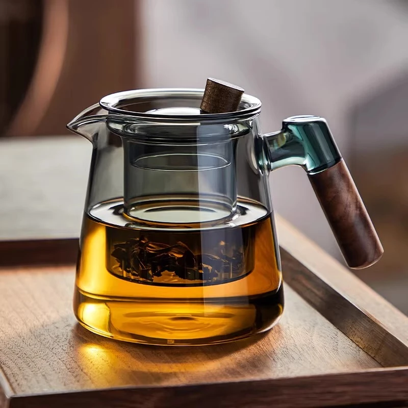 茶壶玻璃茶壶泡茶家用新款喝茶耐高温茶具套装泡茶器木把单壶
