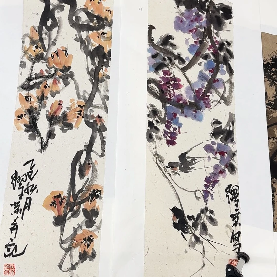 国画两条写意花鸟