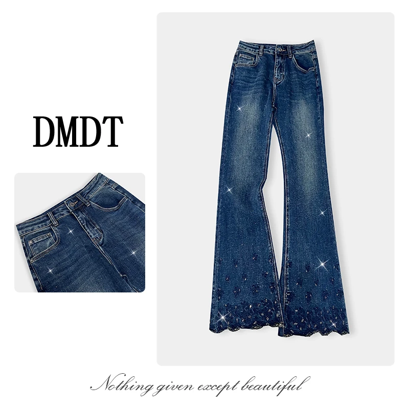 【DMDT服饰】2025新品 “曼妙”高腰烫钻裤脚花边显腿长女牛仔裤66002