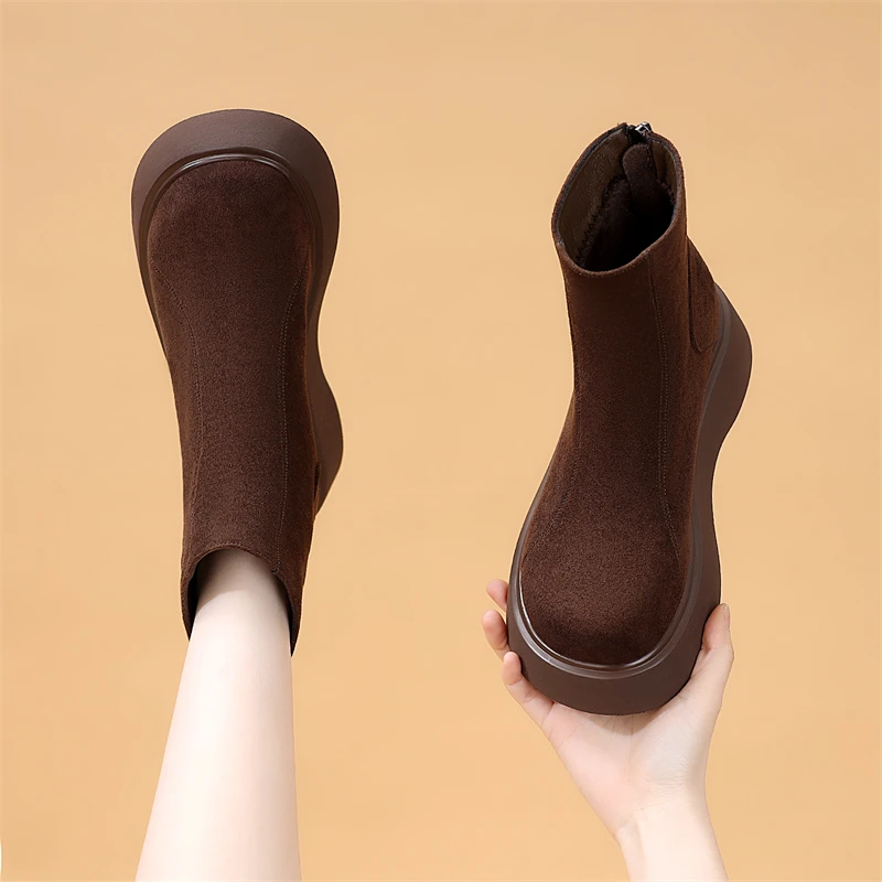 厚底切尔西短靴女2025年秋季新款圆头英伦风小个子增高显瘦马丁靴