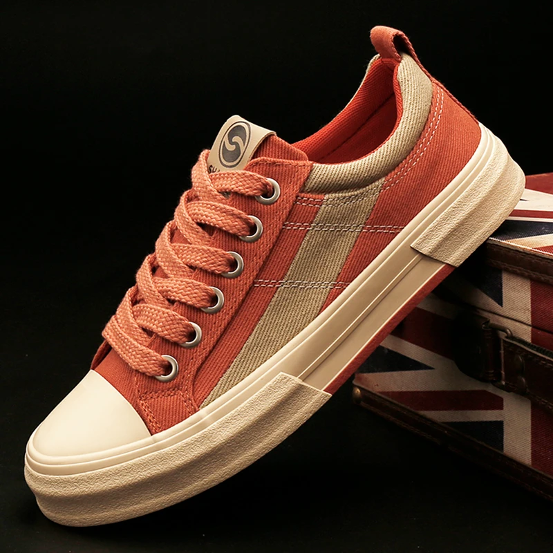 25856 男鞋韩版系带平底帆布鞋秋季新款拼色休闲板鞋时尚低帮潮鞋
