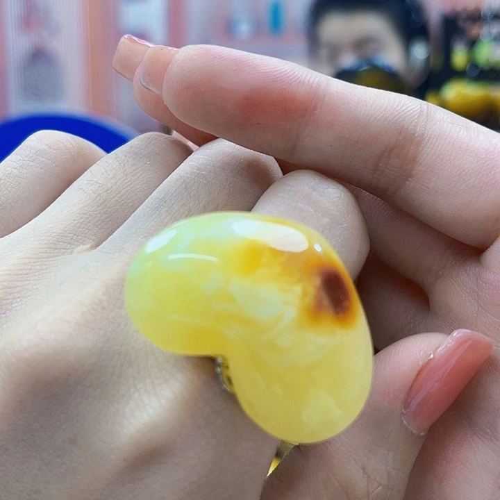 琥珀银S925镶嵌颈饰戒指