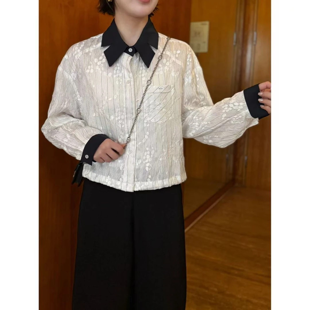 方和屿.条纹长袖口袋刺绣不褪色通勤衬衫梭织户外格子上衣89776