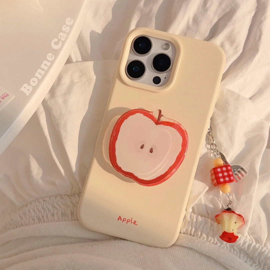 红苹果支架适用苹果17promax手机壳iphone15小众夏日1413挂件软壳