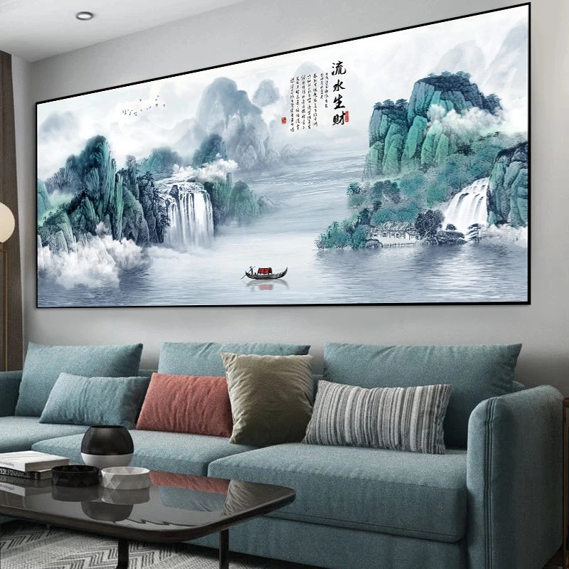 山水画墙贴客厅贴画装饰画办公室背景墙旺财挂画自粘贴纸风景壁画
