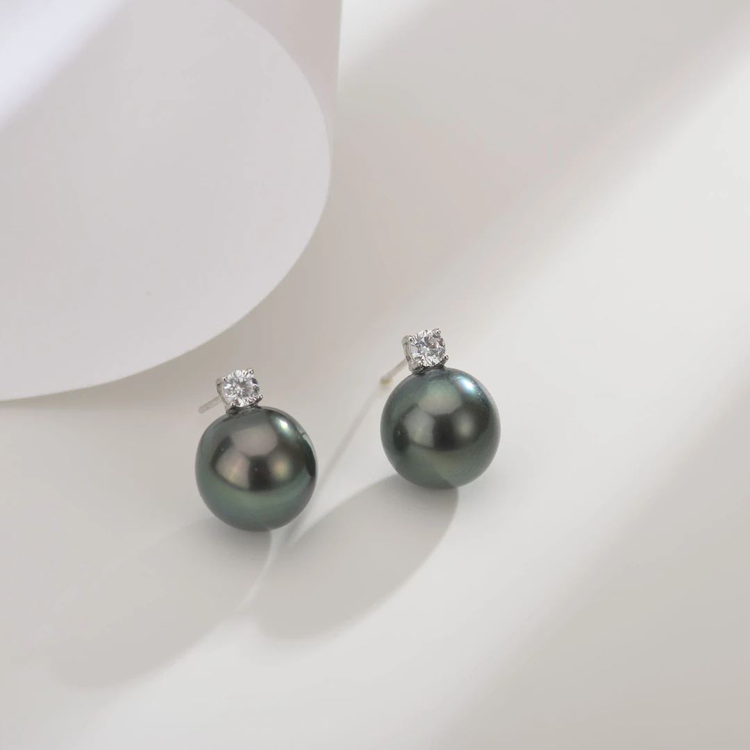 礼兰珠宝【小童】18K金大溪地黑珠耳钉9-10mm