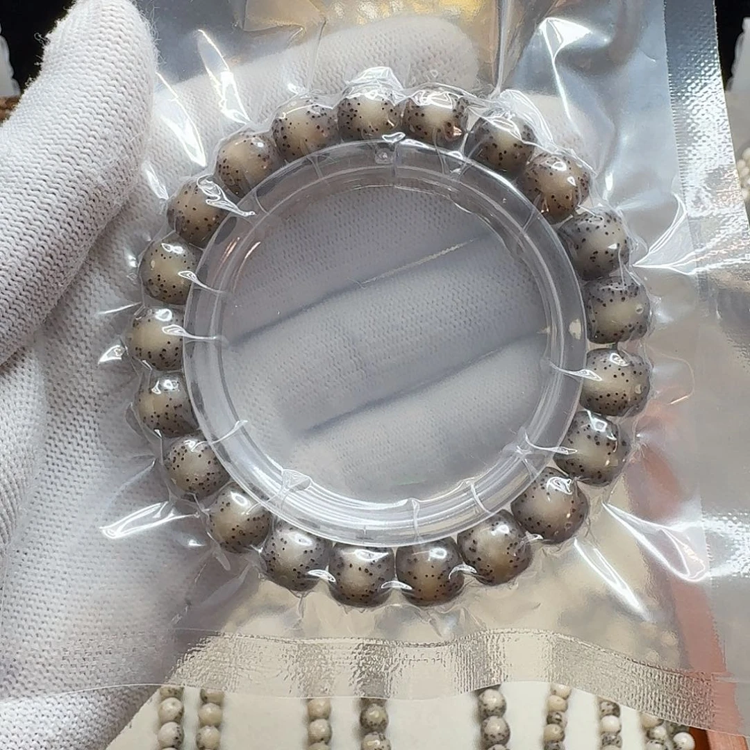 手串星月菩提石玉料11/10冰透果栋料通体留白小细星