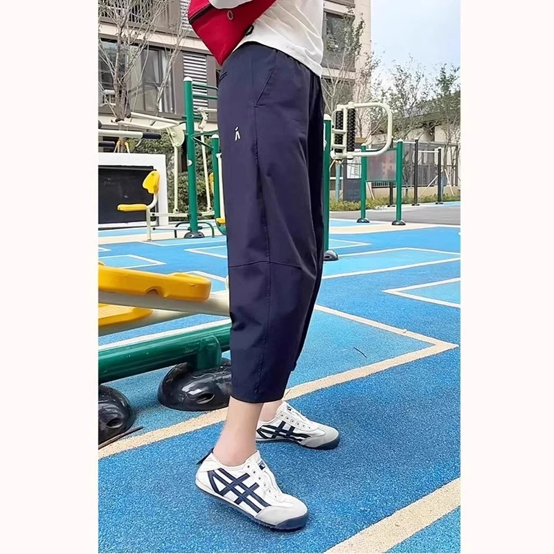 速干运动裤女夏季大码胖MM高腰显瘦宽松休闲裤薄款九分哈伦萝卜裤