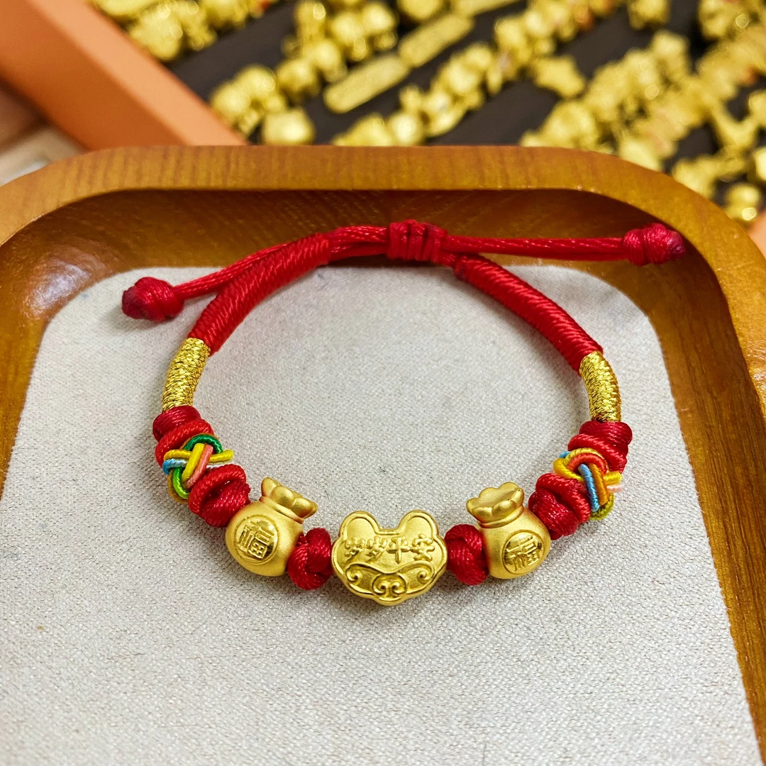 足金999岁岁平安小锁搭配小福袋宝宝红绳送礼必备