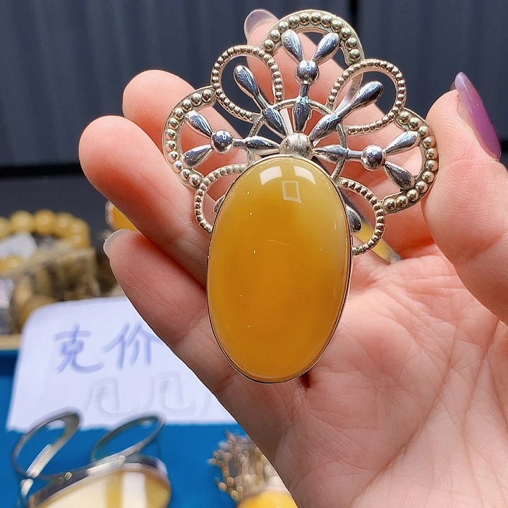 琥珀颈饰银S925镶嵌波兰设计款琥珀蜜蜡