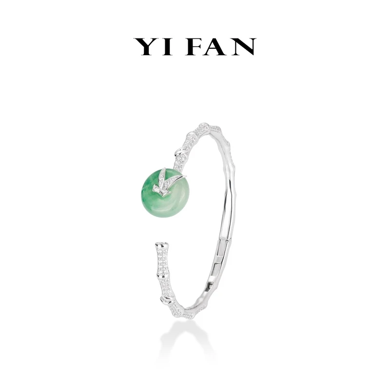 925银合成锆石手镯 4132--原创设计时尚百搭简约绿平安扣竹节手镯
