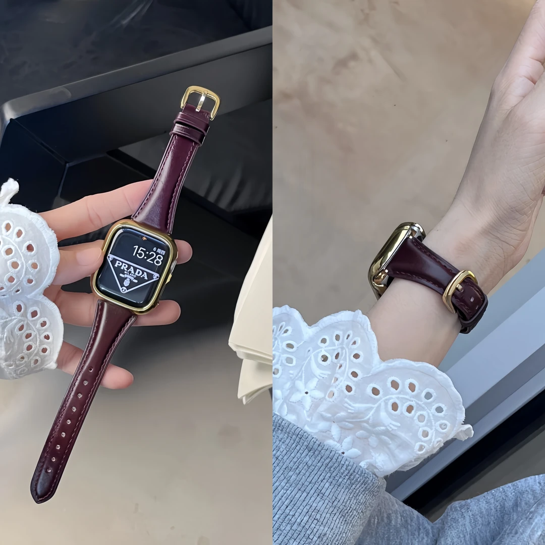 适用iwatchs11表带新款复古油蜡皮苹果手表s10秋冬9高级感8腕带se