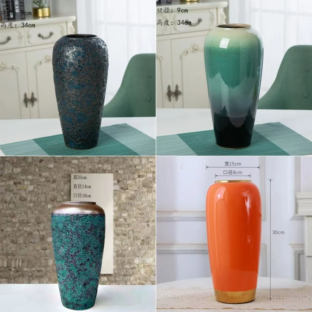 景德镇花瓶陶瓷摆件客厅插花新中式轻奢装饰品花器复古手工大花盆