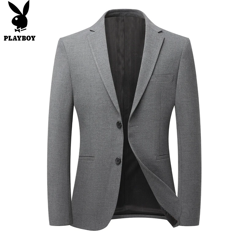 花花公子新款春秋款单件纯灰色西装商务休闲男中青年西装西服时尚