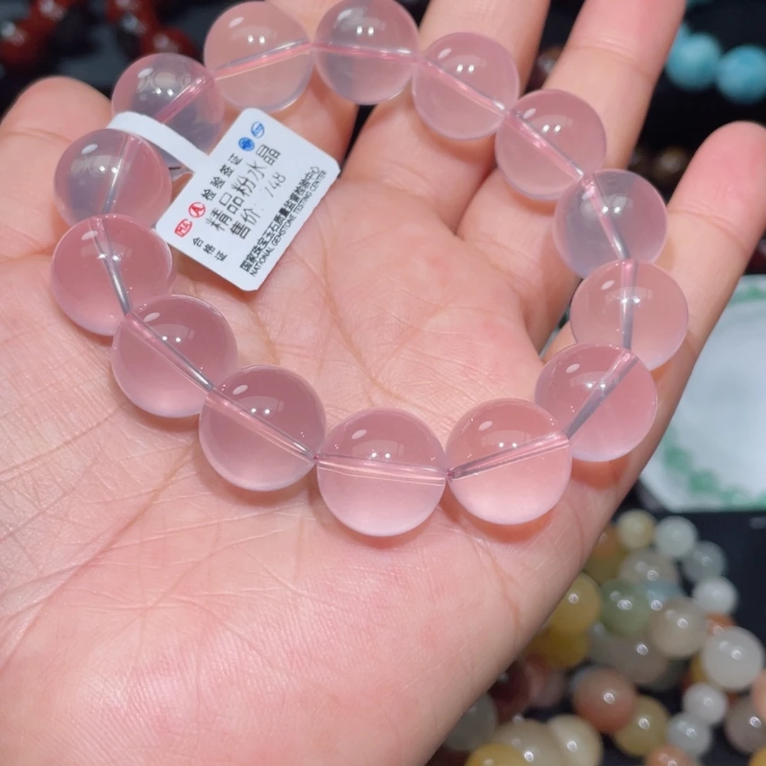 水晶手链未镶嵌A****a粉晶手链，晶体通透