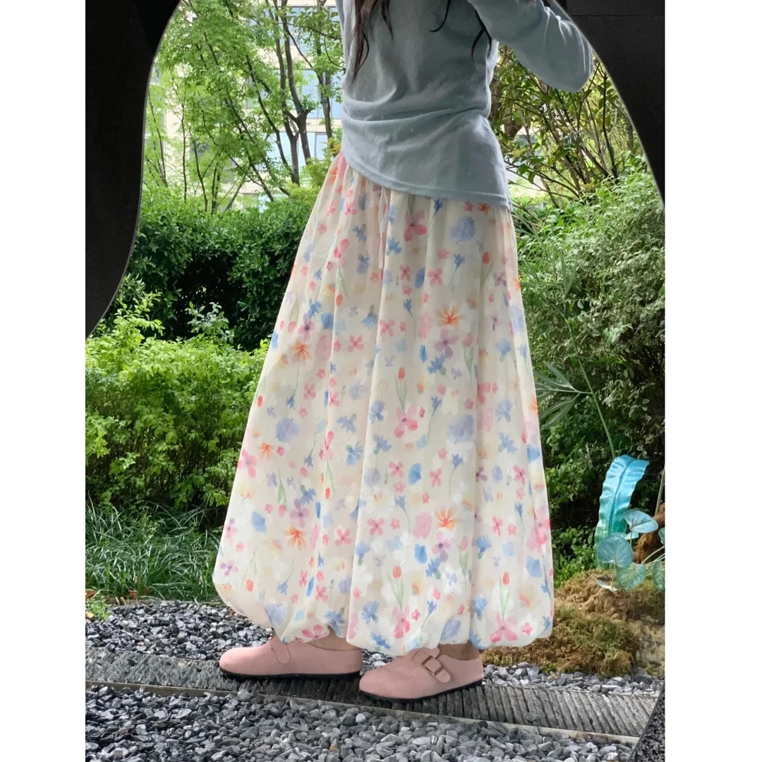 花苞甜美彩色花苞裙裤女2025年夏薄款温柔高腰显瘦休闲遛弯阔腿裤