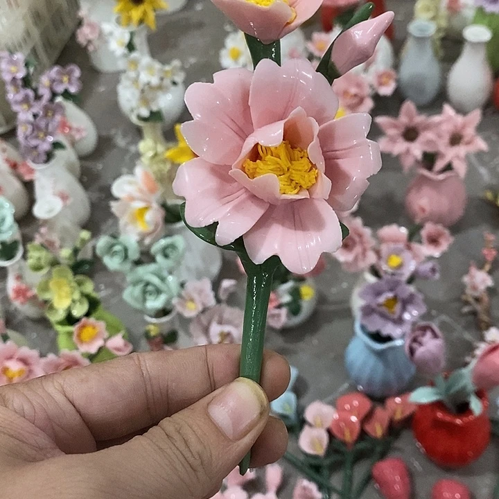 瓷片纯手工陶瓷花摆件瑕