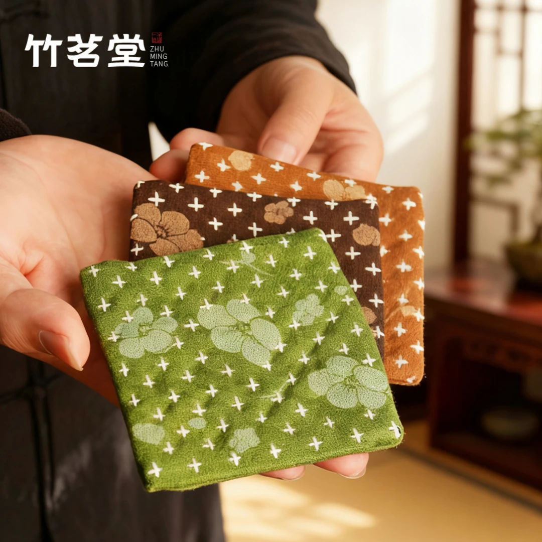 手缝扎染刺绣茶杯垫中式棉麻布艺壶承茶杯托茶壶垫隔热垫茶道配件