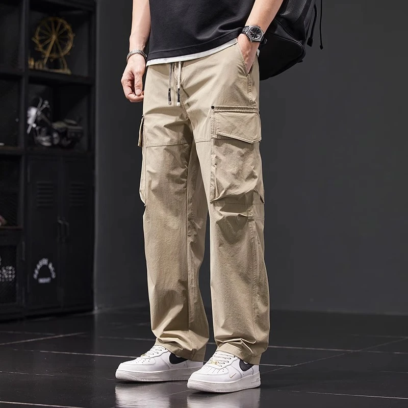 美式潮牌工装休闲裤男士2026夏季薄款宽松弹力直筒户外伞兵长裤子
