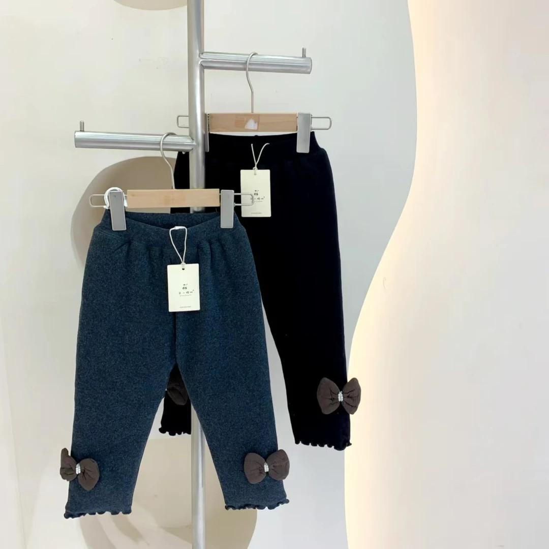 241752 女童冬季加厚夹棉韩版棉质休闲脚口花朵打底裤