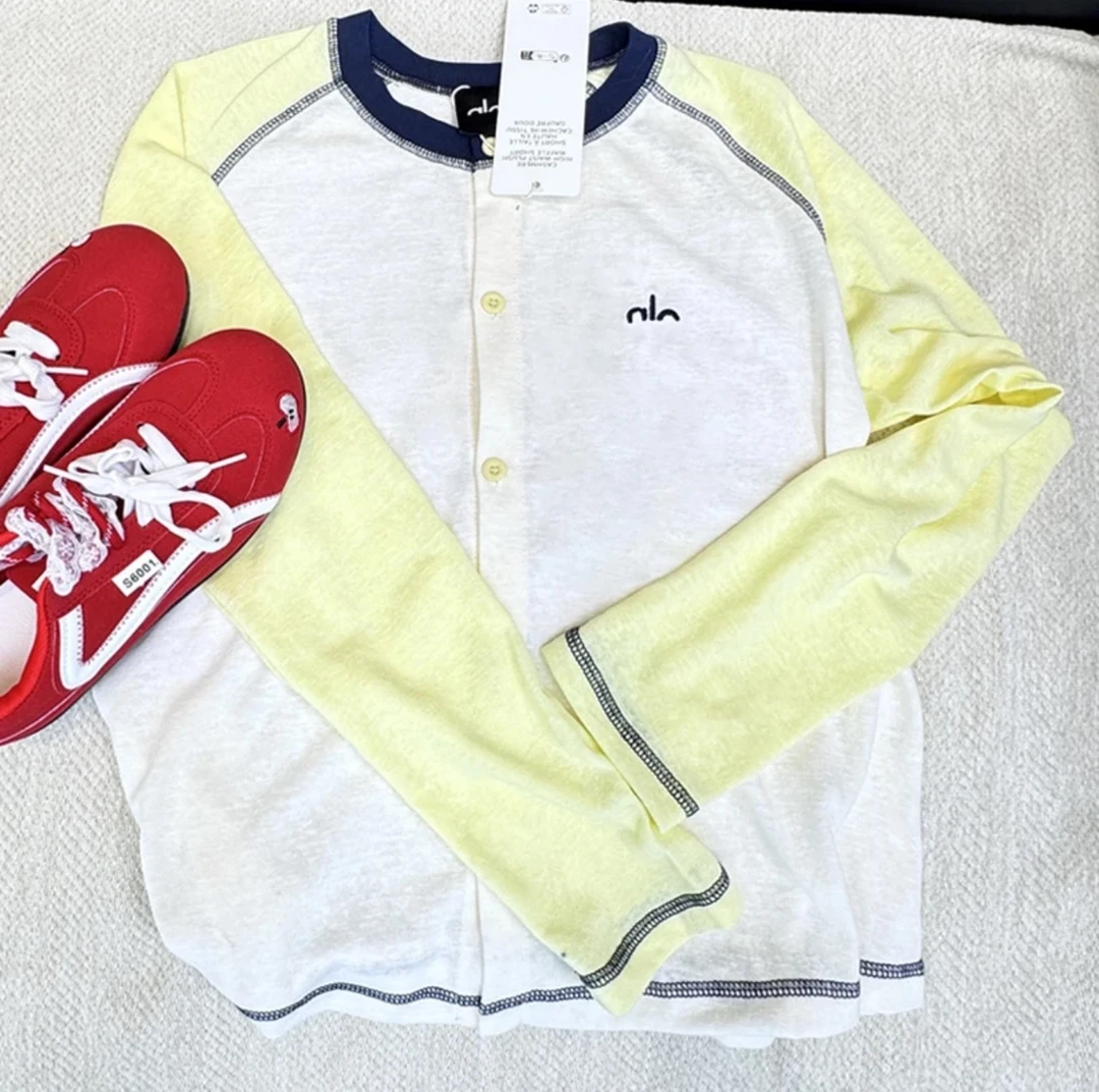 26185”强调十足浮光拼色开衫舒适撞色时尚上衣