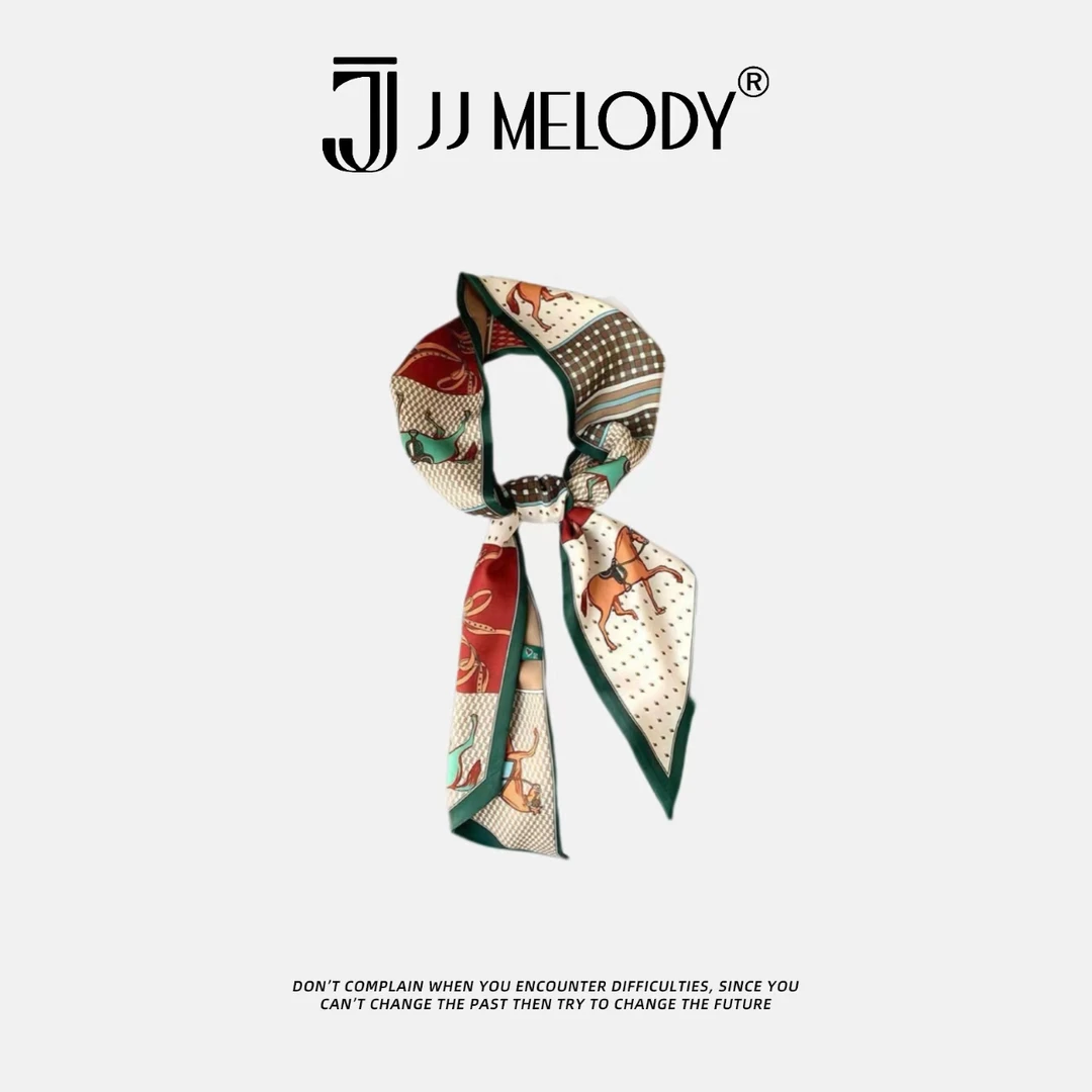 JJ Melody格纹小马百搭印花丝巾 Y