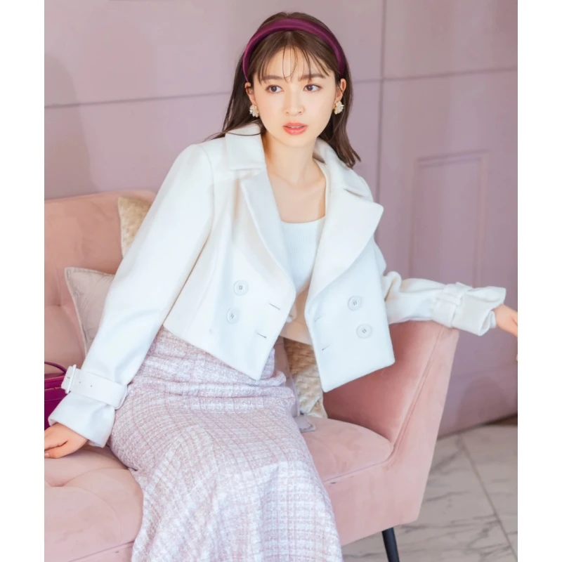 【六哥家】 秋冬上新 W 翻领设计时尚气质短款毛呢短外套