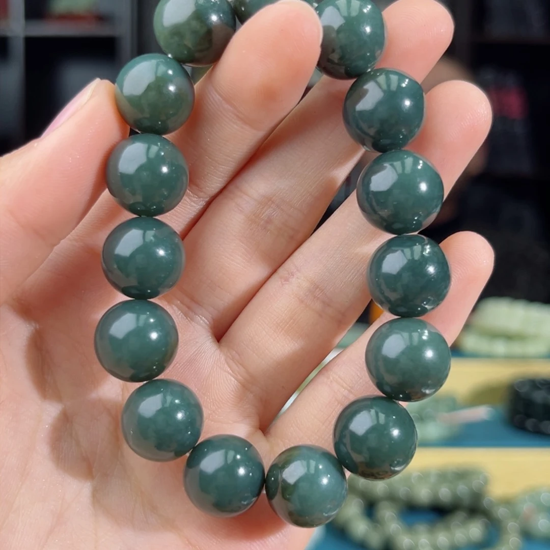 和田玉手链未镶嵌手串纯天然新疆且末料14mm