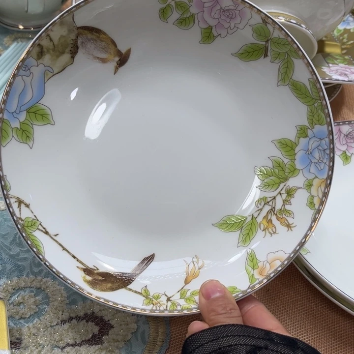 瓷片琴瑟和鸣八寸深盘四个微瑕