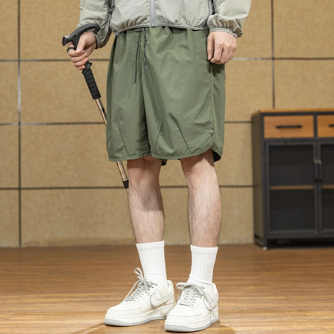 高端夏季新款美式潮牌轻薄冰丝短裤男装宽松中裤男士速干五分裤子
