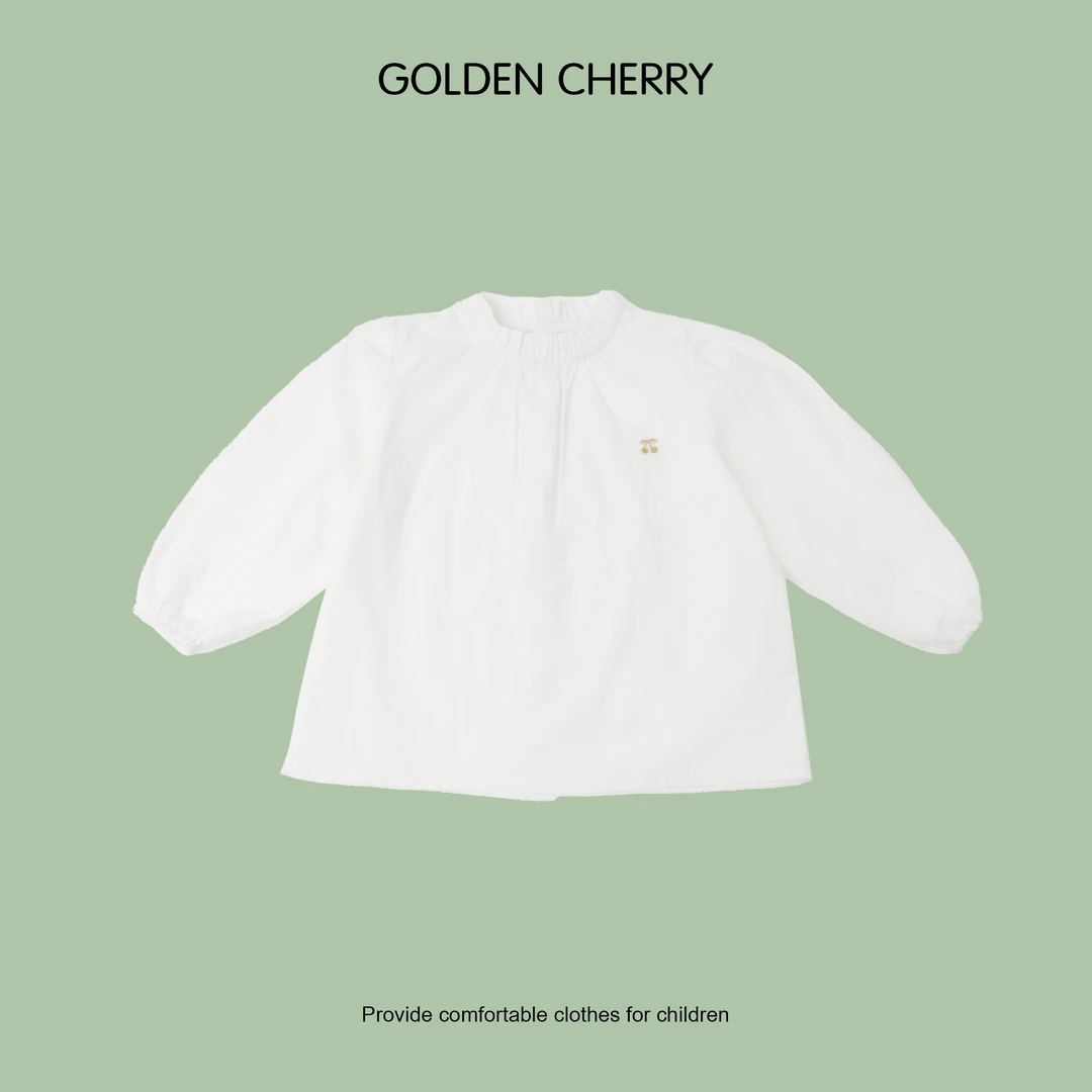 【Golden cherry】小童白色捏褶金樱桃刺绣洋气衬衫283028