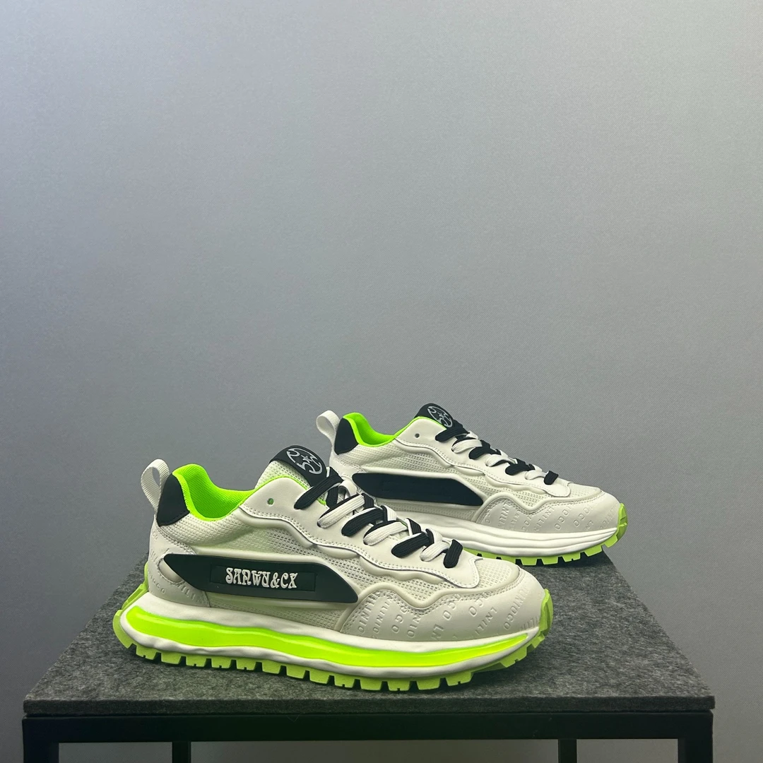 系带中跟跑鞋夏季网面鞋拼色潮流运动鞋低帮透气男鞋春季厚底