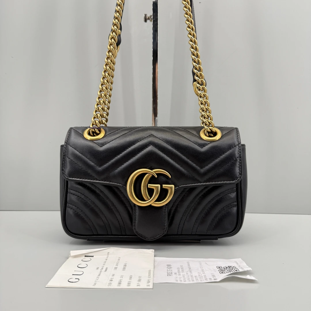 95新 GUCCI/古驰 优选/马蒙22黑色链条包20年带票/22x13x6/Z09206