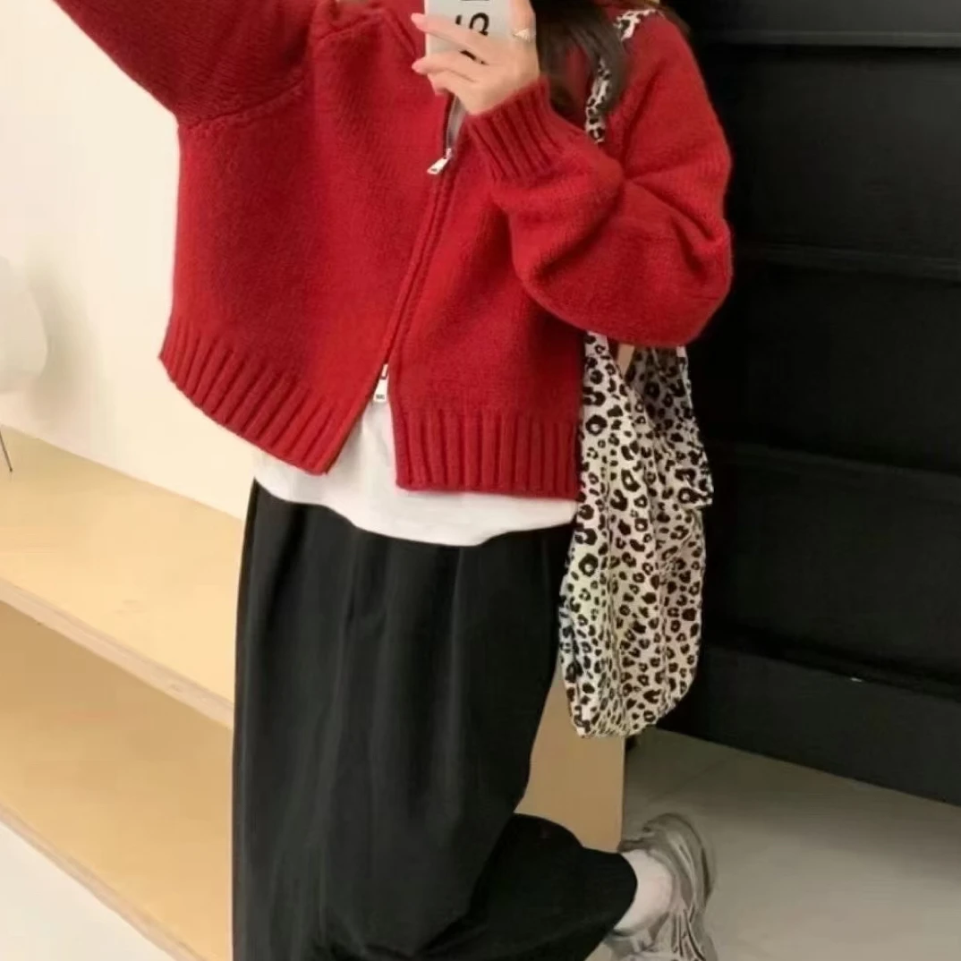 针织冬季连帽女春季短款毛针织衫毛衣上衣开衫百搭
