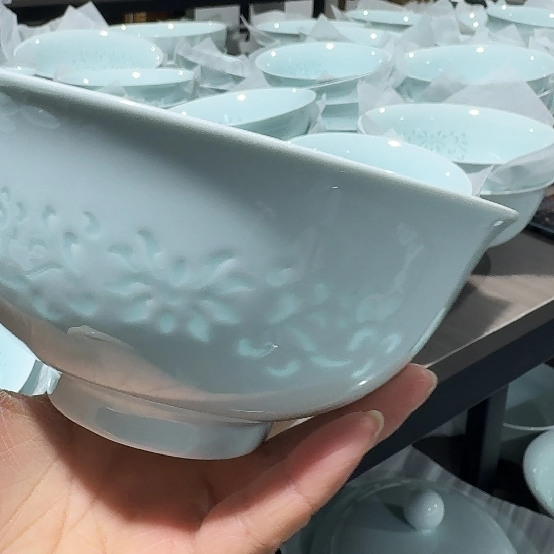 白瓷景德镇青釉缠枝莲6吋面碗2个一级