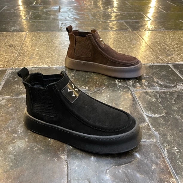 高帮加绒棉鞋素面复古英伦风潮流舒适保暖短靴