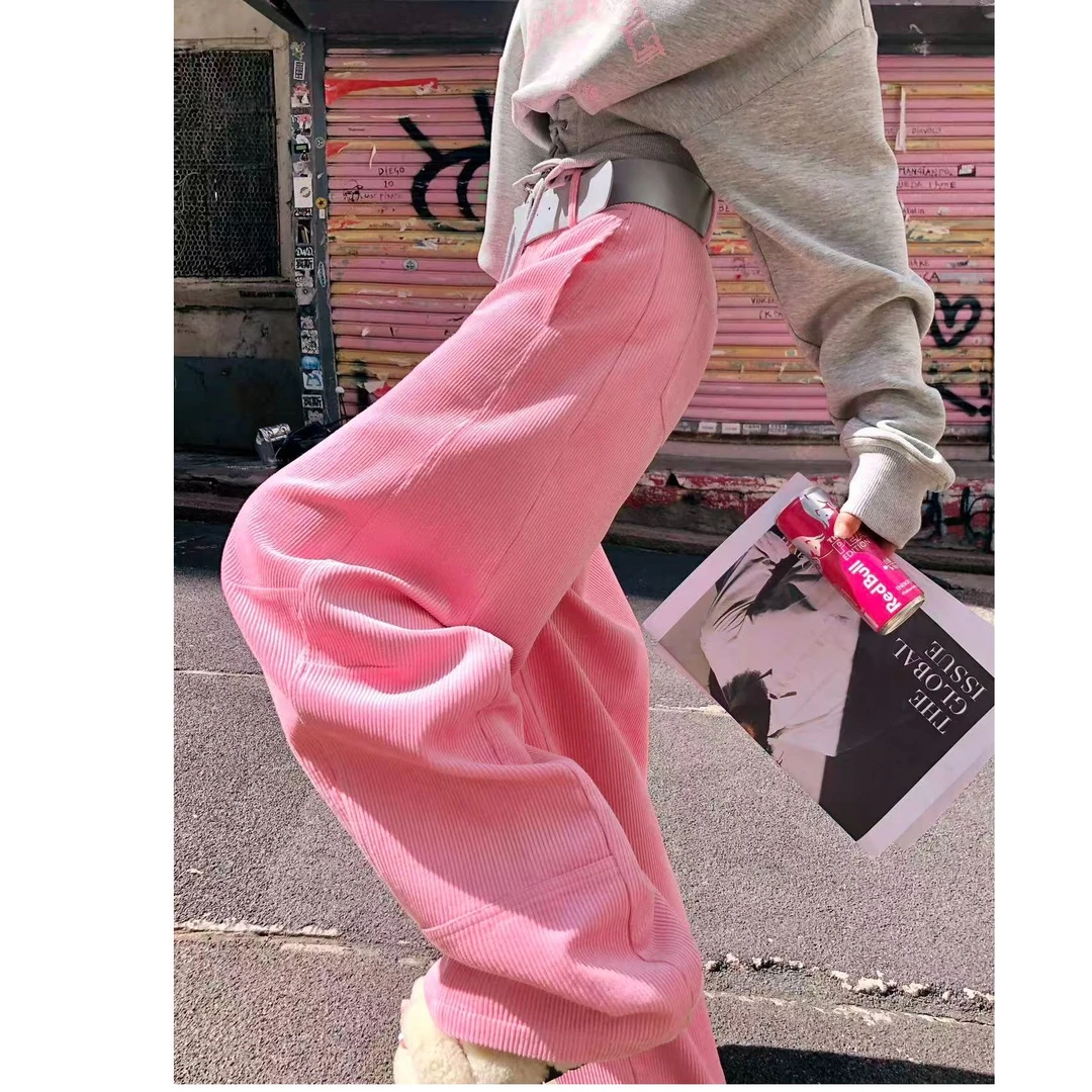 婉君Y【洛樱粉灯芯绒裤】显瘦宽松休闲阔腿直筒长裤LWJ25C3K3160