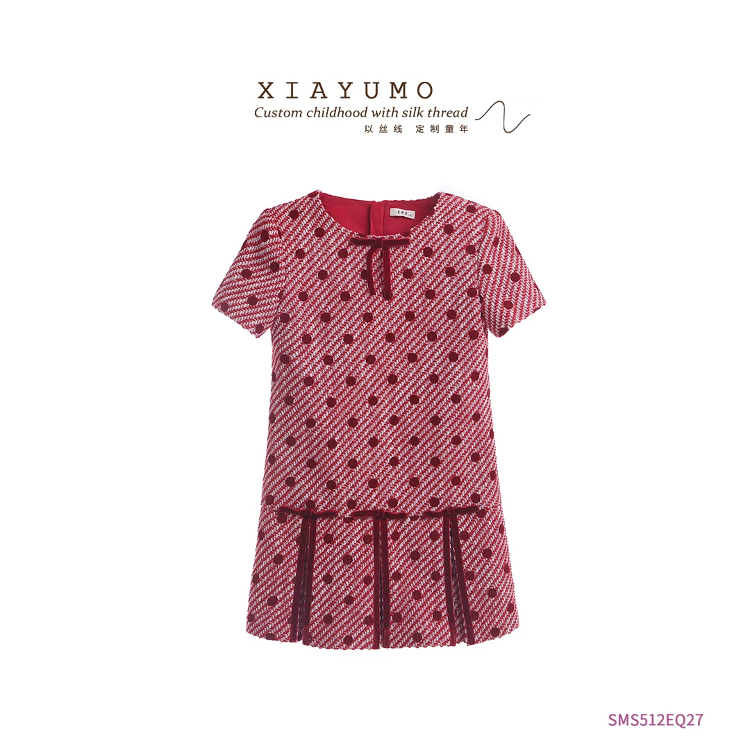 夏羽墨儿童礼服设计师红色波点羊毛百褶裙无袖蝴蝶结女童生日裙