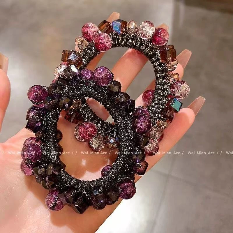 轻奢气质水晶编织串珠头绳2025新款丸子头基础发圈发饰百搭皮筋女