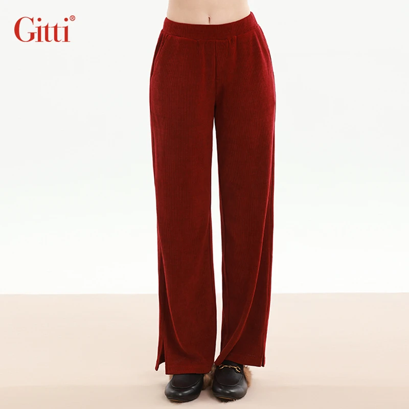 阔腿裤女灯芯绒裤子高腰开叉宽松休闲长裤G255097