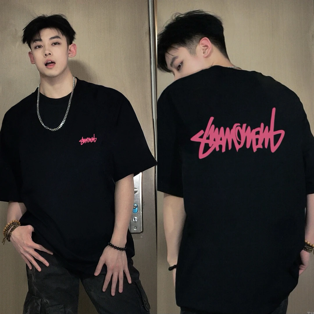 潮牌美式重磅宽松短袖t恤男女夏季纯棉字母印花oversize上衣