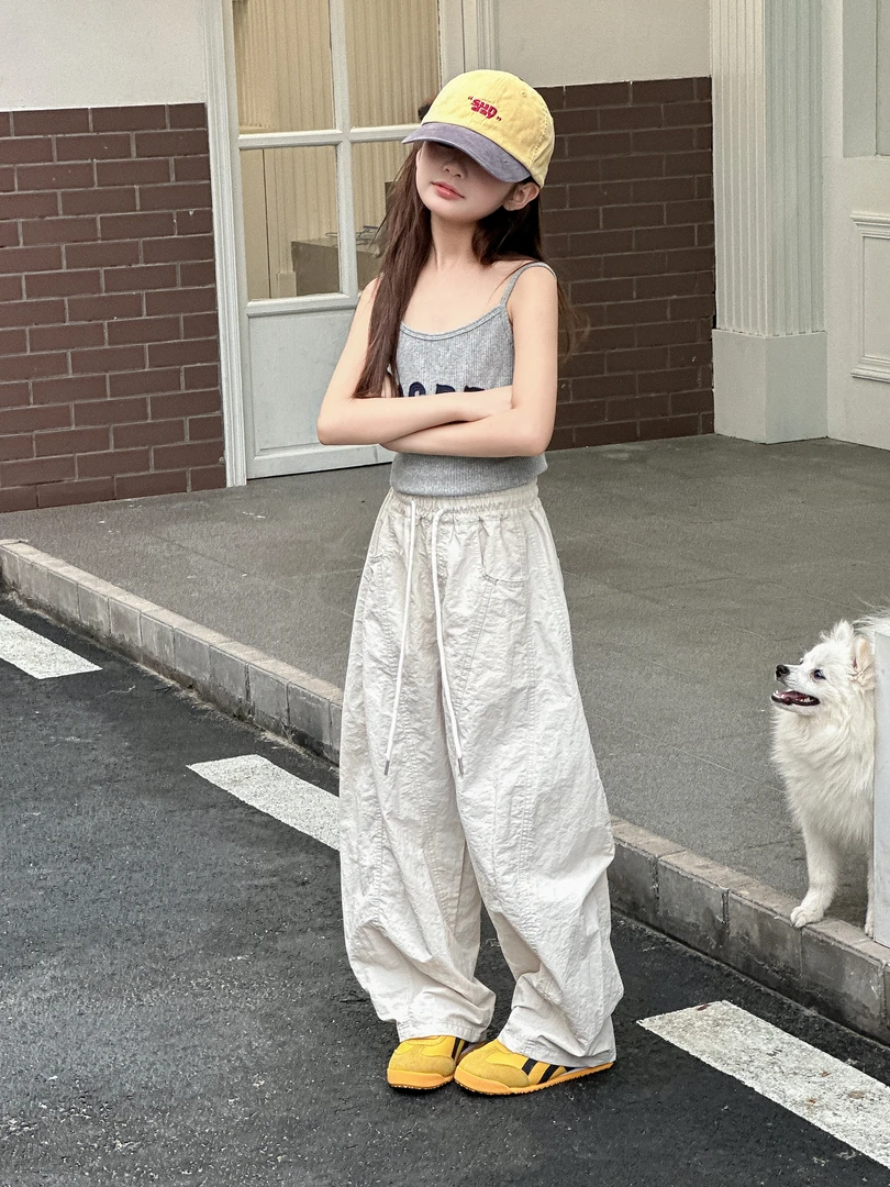 2025夏季新款百搭洋气弯刀休闲裤薄款速干裤中大童韩版时尚洋气★